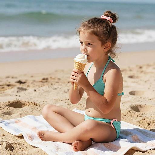 Little Girl Relaxing on Beach Towel