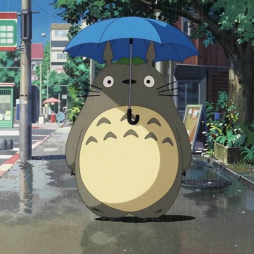 Totoro in Rainy Urban Street