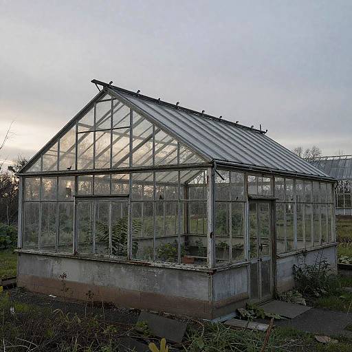 Abandoned Glass Greenhouse at Dawn