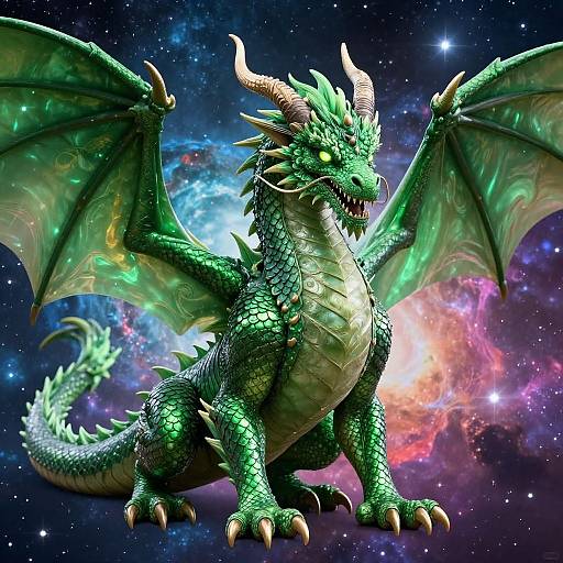Majestic Green Dragon in Cosmic Fantasy