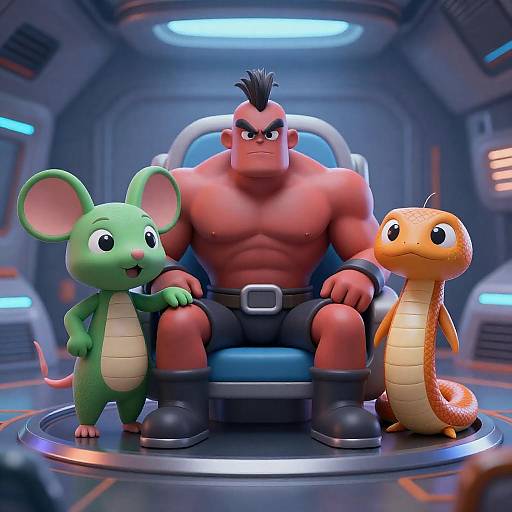 CGI Cartoon Crew in Futuristic Spaceship