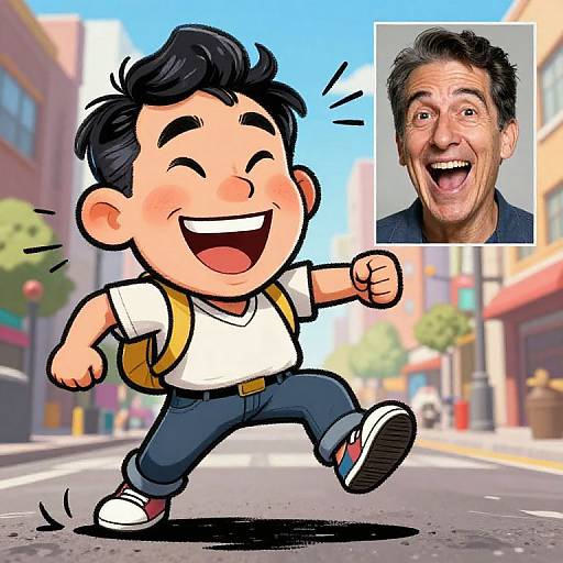 Joyful Photo-Caricature Urban Scene