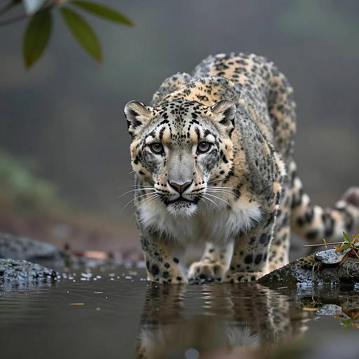 Enigmatic Snow Leopard in Foggy Forest