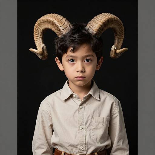 Portrait of Boy with Ram Horns
