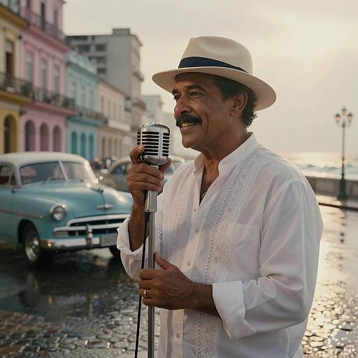 Neon Havana Bolero: Weathered Crooner Portrait