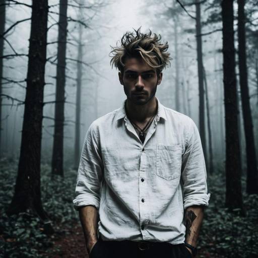 Man with Messy Hair in Foggy Forest