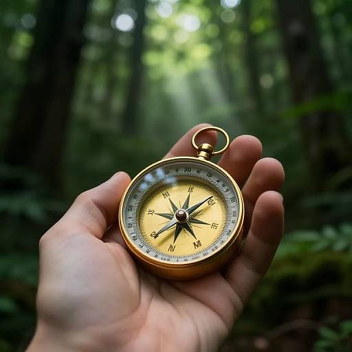 Golden Compass in Mystical Forest