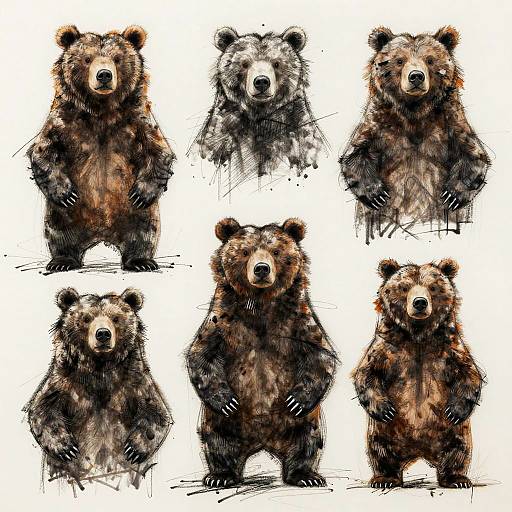 Charcoal Bears in Basquiat Style