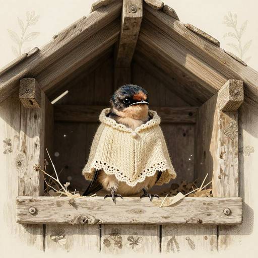 Shy Barn Swallow Chick in Vintage Poncho