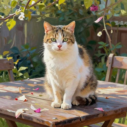 Impressionistic Cat in Sunlit Garden