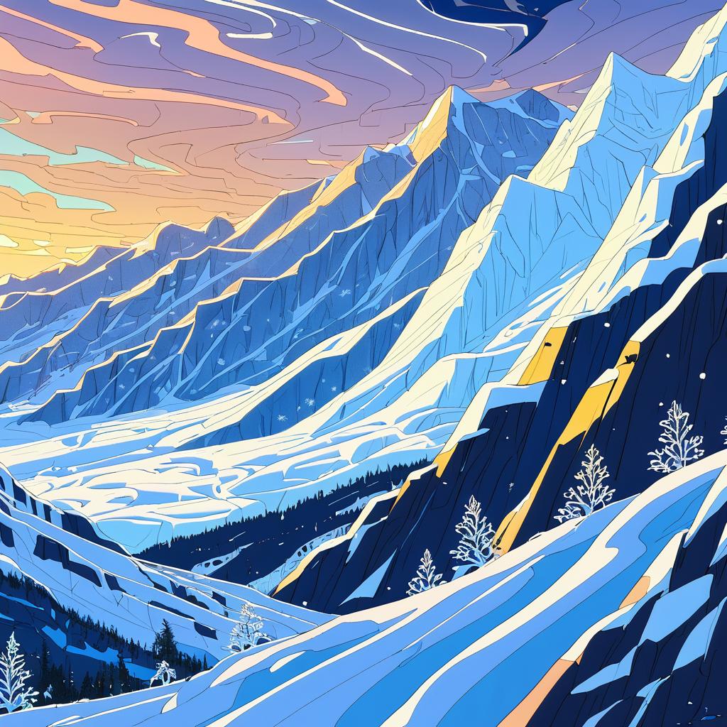 Whimsical Snowy Mountain Landscape