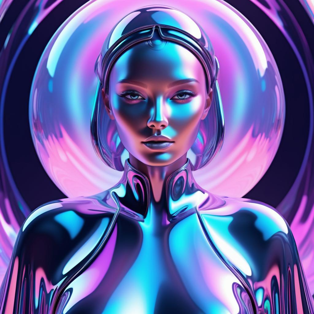 Futuristic Woman in Fluid Holography