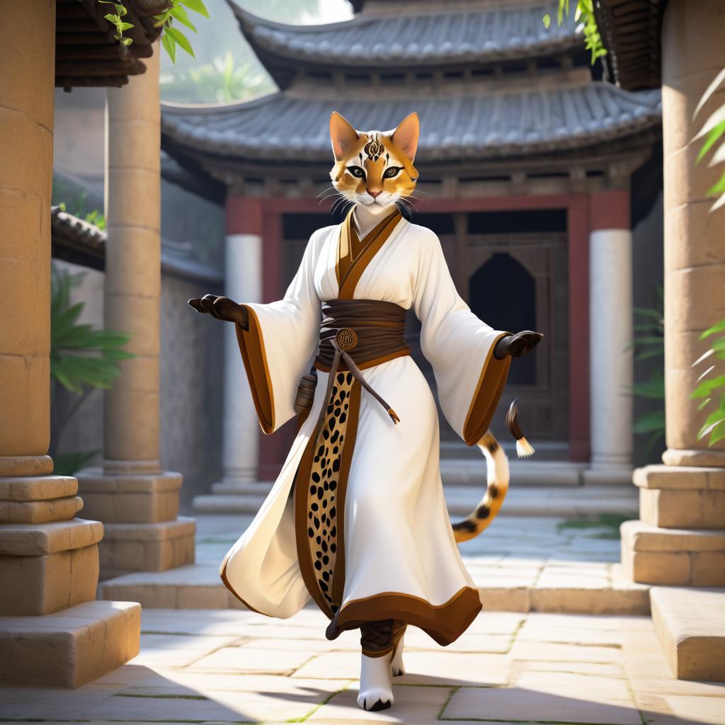 Agile Female Tabaxi Monk in Temple