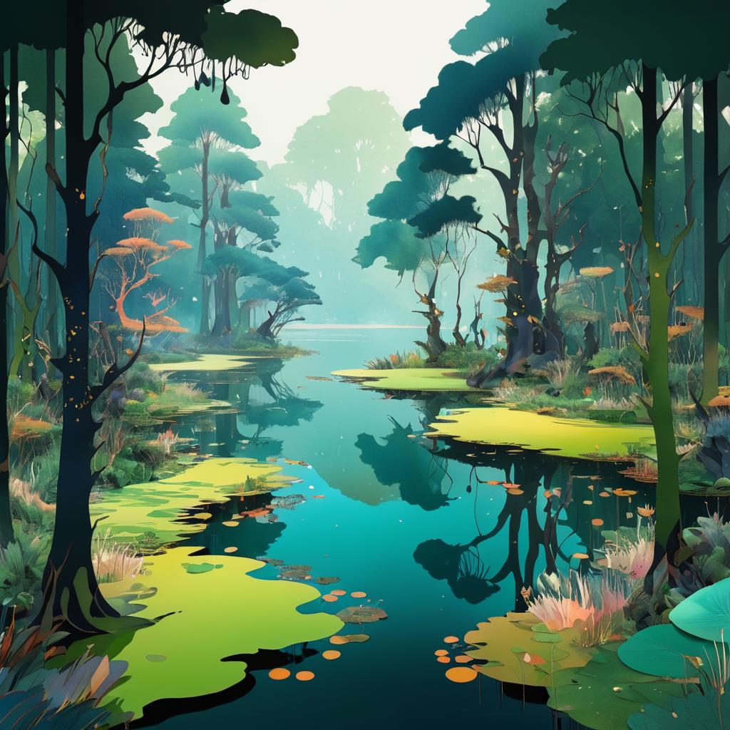 Tranquil Maximalist Otherworldly Forest Scene