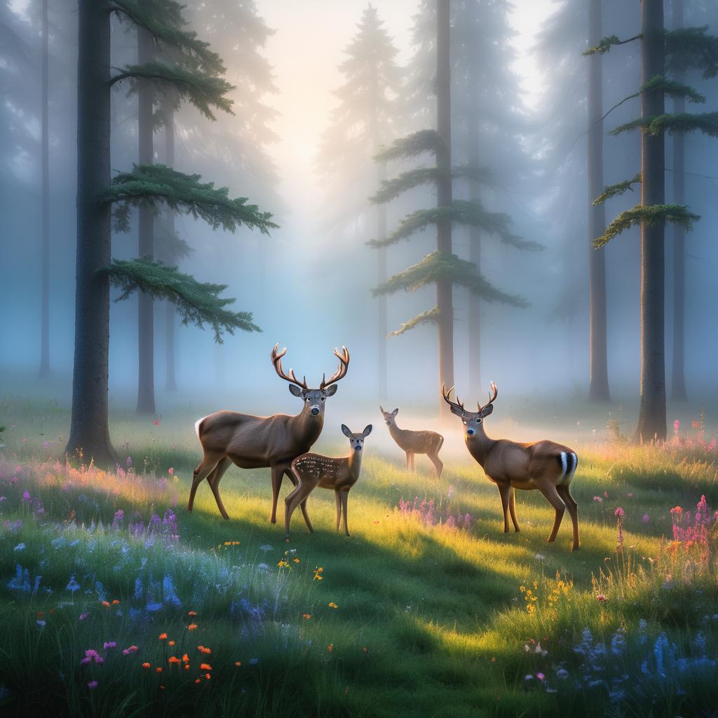 Serene Dawn in a Misty Forest