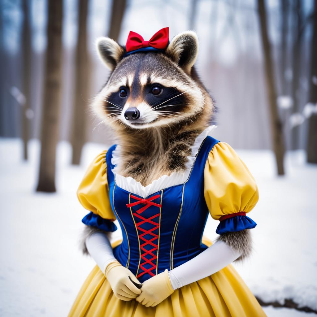 Whimsical Raccoon as Snow White