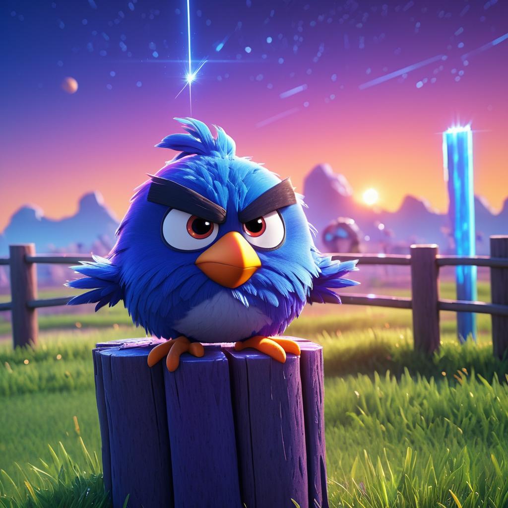 Surreal Angry Bird on a Fence Post