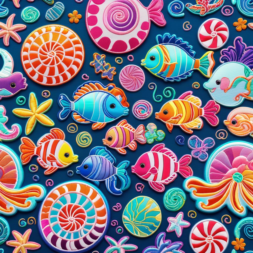 Vibrant Embroidery Patch with Sea Creatures