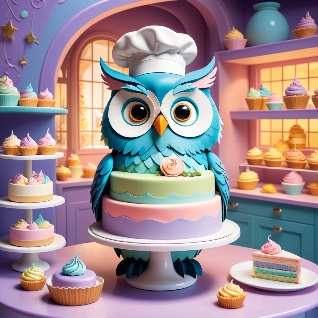 Whimsical Owl Baker Creating a Cake