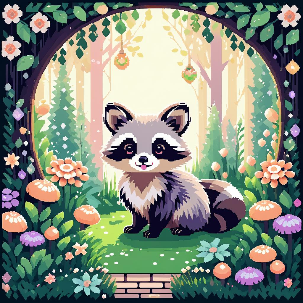 Whimsical Raccoon in a Cozy Garden