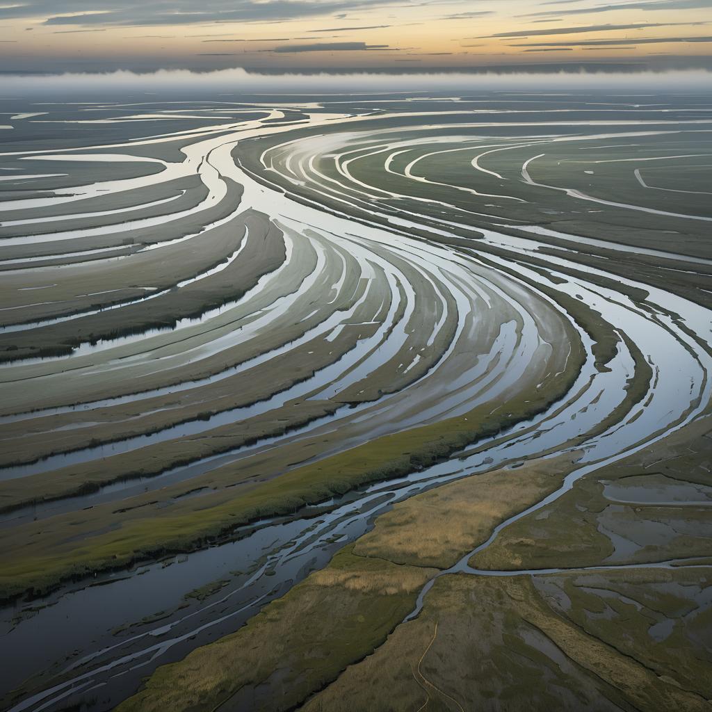 Aerial View of Rugged Marshy Delta