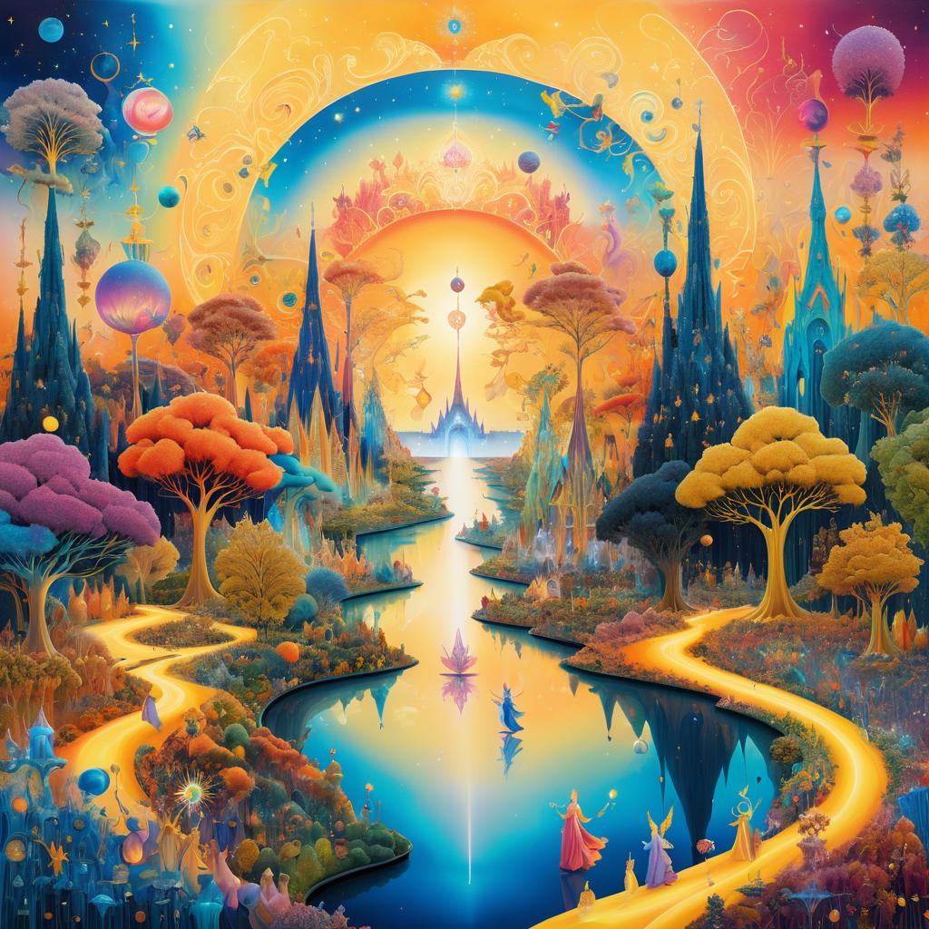 Vibrant Bosch-Inspired Mystical Landscape