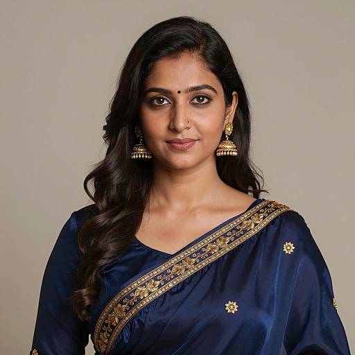 Indian Woman in Blue Silk Saree