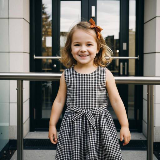 Smiling Toddler Girl in Gingham Dress