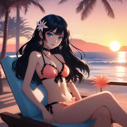 Anime Beach Girl at Sunset Anime Beach Girl at Sunset