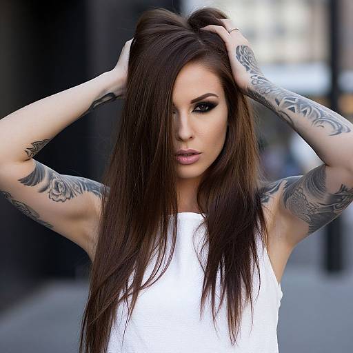 Tattooed Woman with Bold Makeup