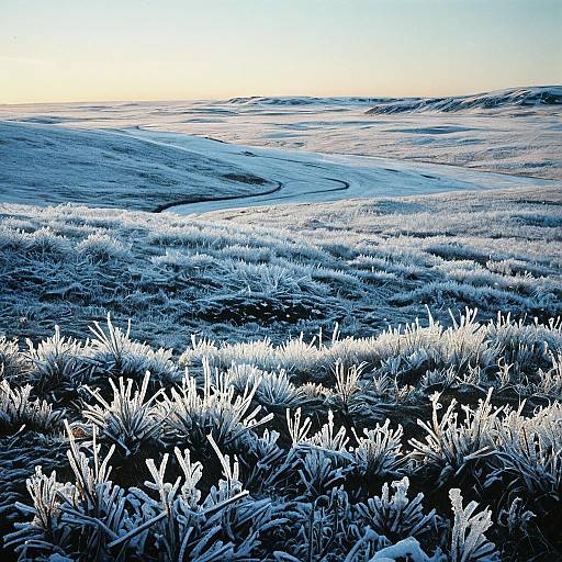 Frost-Covered Tundra Landscape at Sunrise