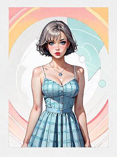 Woman in Blue Plaid Spaghetti-Strap Dress