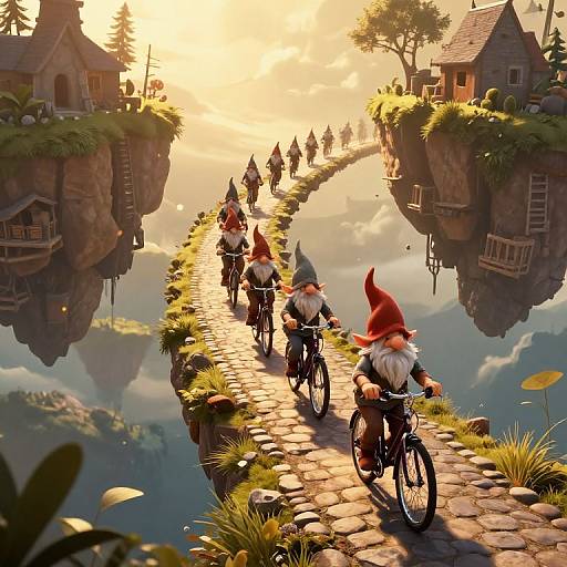 Gnome Bicycle Convoy on Floating Islands