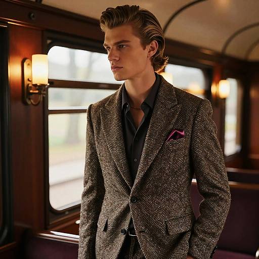 Male Pompadour in Antique Train Carriage