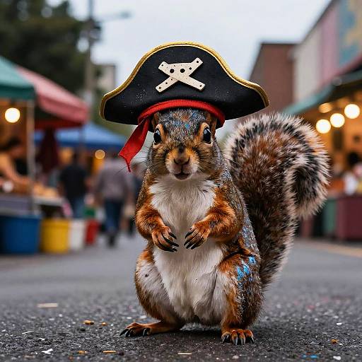 Mischievous Squirrel Pirate in Grungy Market