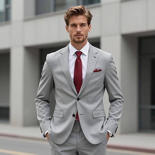 Stylish Man in Gray Suit in City