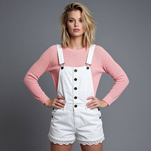 Confident Blonde in Casual Overalls