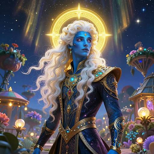 Surreal Celestial Nomad in Vibrant Market