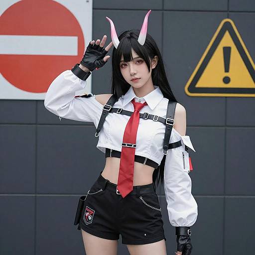 Futuristic Cosplay Woman with Horns