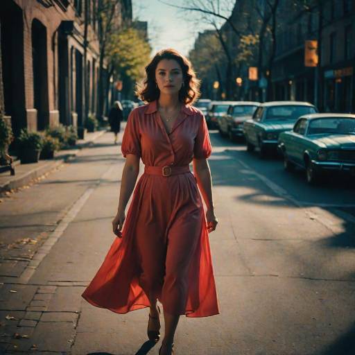 Woman Walking on Autumn City Street