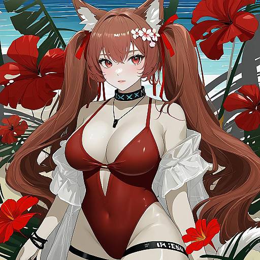 Illustration of Angelina (summer flower) (arknights), arknights in the style of Lets0020