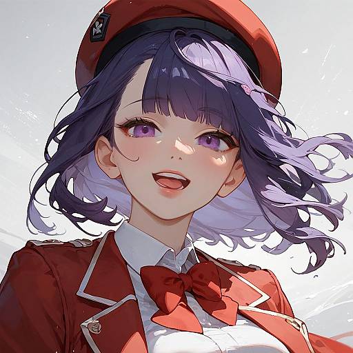 Anime Girl in School Uniform with Beret
