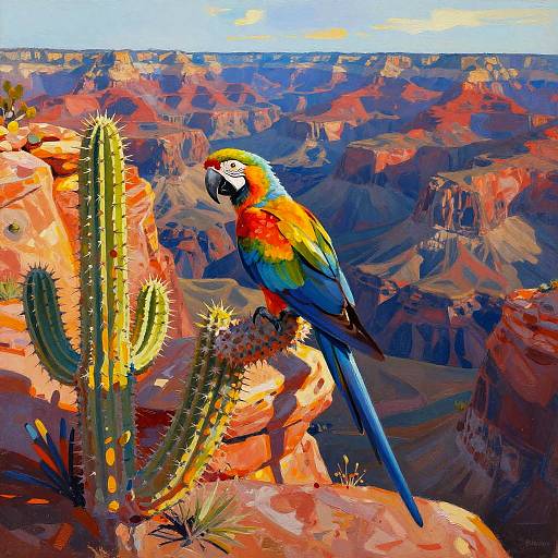 Vibrant Macaw on Desert Cliff