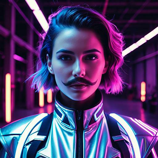 Futuristic Woman with Handlebar Mustache