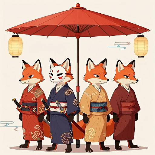 Elegant Fox Warriors in Traditional Kimono