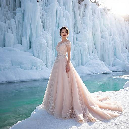 Elegant Bride Amidst Icy Turquoise Waters