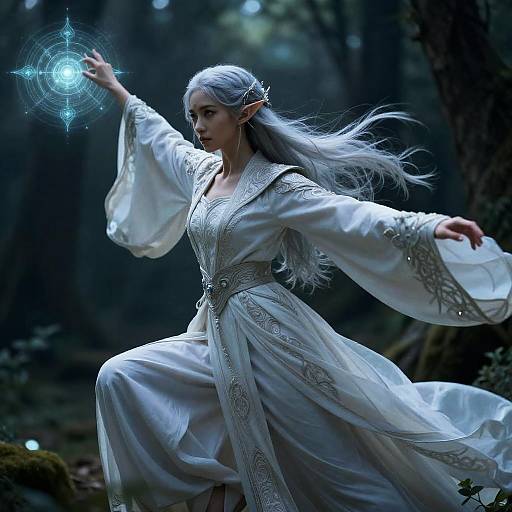 Female Elf Sorceress Casting Spell