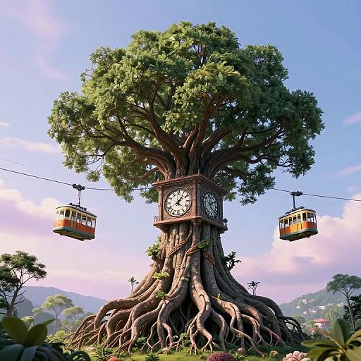 Ancient Tree Clock Tower Fantasy