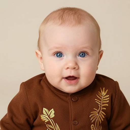 Blue-Eyed Baby in Embroidered Outfit