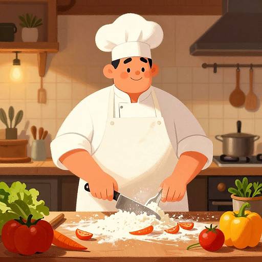 Rustic Chef Cooking in Cozy Kitchen